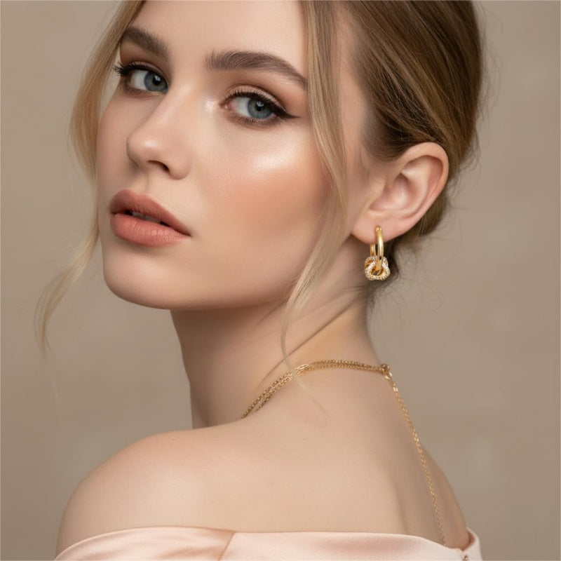 14K Gold Plated Cubic Zirconia Knot  Earrings for Women