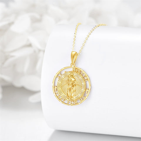 14K Real Gold Patron Saint Necklace Religious Protection Pendant 14K Solid Gold Jewelry Gifts for Men Women