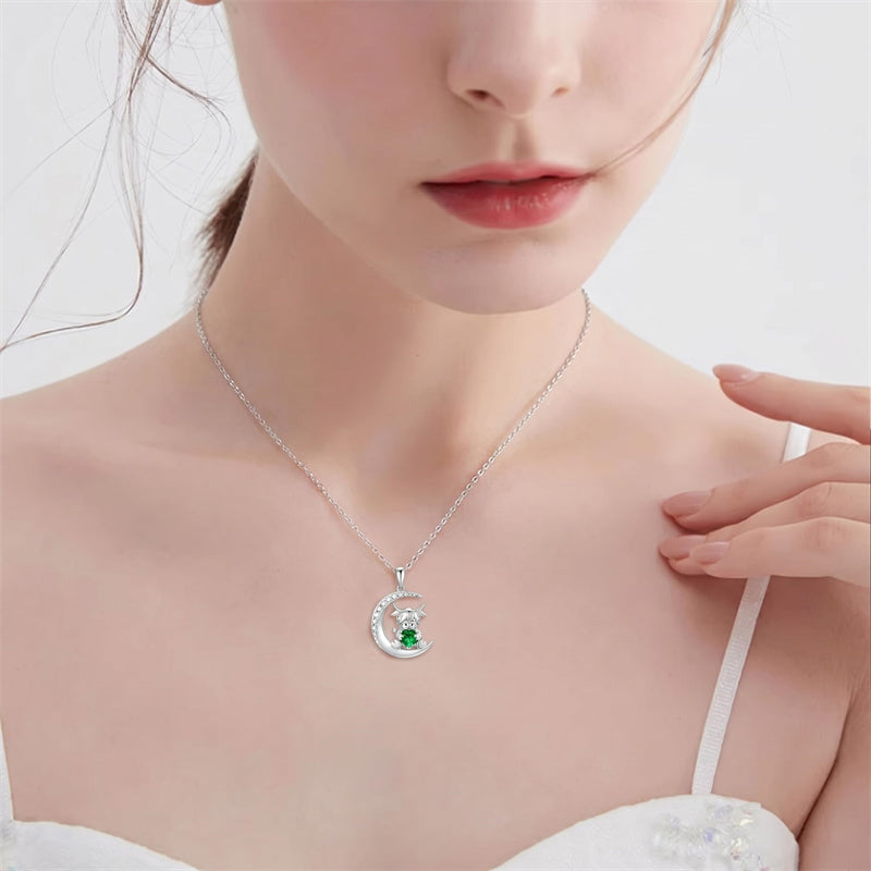 Sterling Silver Round Heart Birthstone Highland Cow Pendant Necklace Fluffy Cow Jewelry Gifts Birthday Christmas