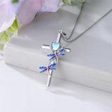 Sterling Silver Cross Moonstone Dragonfly Butterfly Bee Hummingbird Ladybug Pendant  Necklace for Women