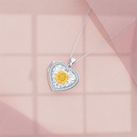 Sterling Silver Sunflower Photo Locket Necklace
