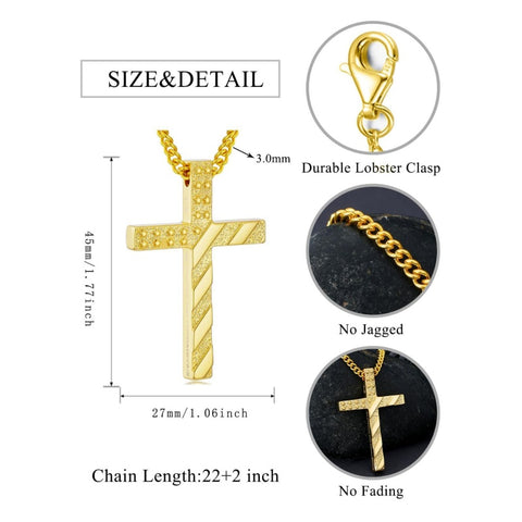 Bible Verse 14K Gold Plated American Flag Cross Necklace for Men
