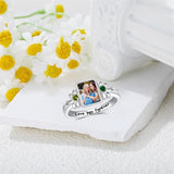 Sterling Silver Square Shaped Personalized Birthstone Engraved Photo Ring