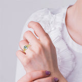 Solid 14K Real Gold Green Moss Agate Engagement Ring Promise Bridal RingWedding Bands Natural Moss Agate Ring for Women