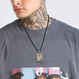 Copper Cubic Zirconia Square Personalized Photo Engraved Pendant Necklace