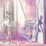 Ballet Heart Necklace S925 Sterling Silver Heart Pendant Necklaces Jewelry Gifts for Women Teen Girls Mum Girlfriends Birthday Gift