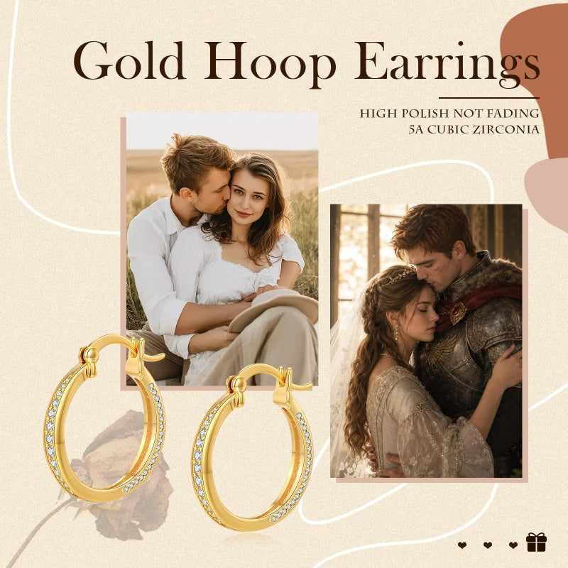 14K Gold Plated Cubic Zircon Hoop Earrings for Women