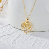 14K Solid Yellow Gold Tree of Life Necklace Dainty Pendant Necklace with Moissanite, Heart Necklace in 18 Inch for Women