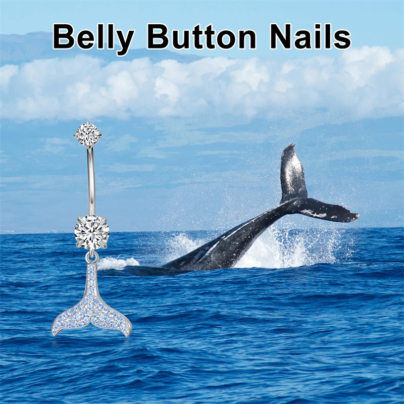 Sterling Silver Cubic Zircon Angel Wings Mermaid Tail Palm Tree Pet Paw Print Belly Button Ring