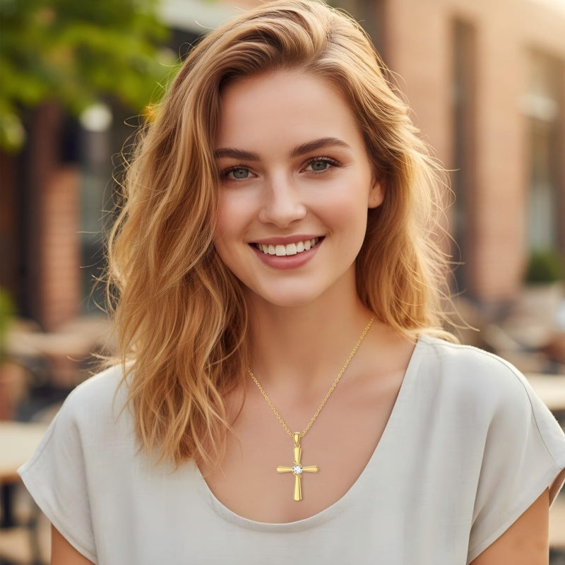 Minimalist Cross Pendant Necklace 14K Gold Plated for Women Faith Jewelry Religious Gifts
