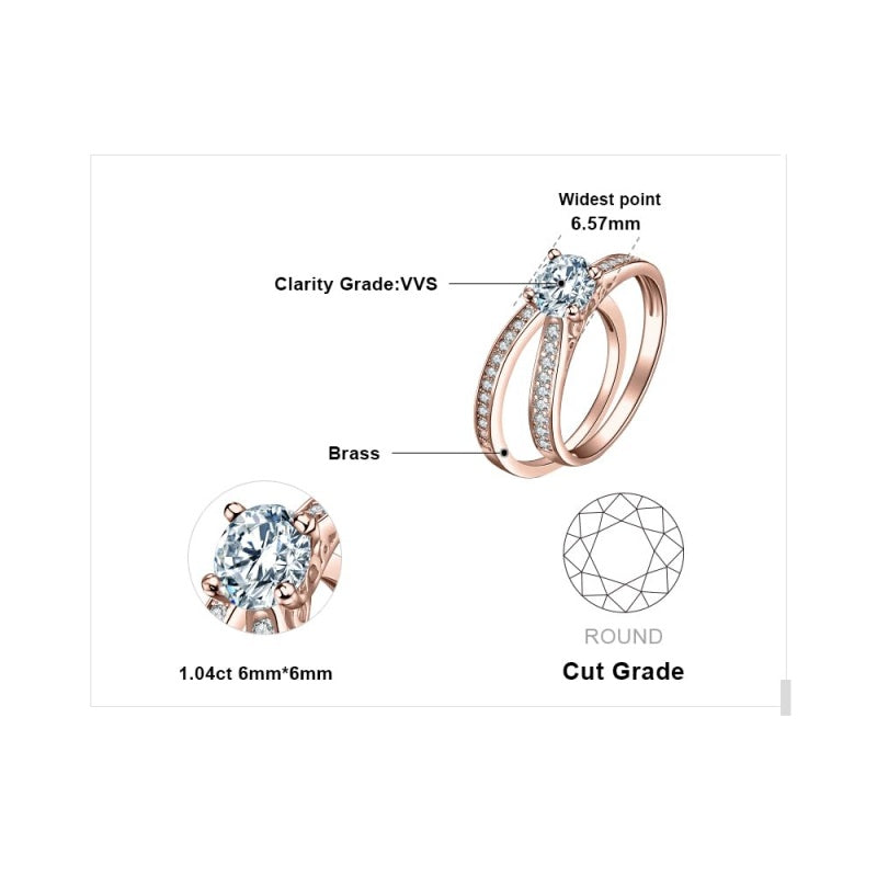 14K Gold Plated 1CT Cubic Zirconia  Wedding Eternity Band Engagement Ring Set for Women