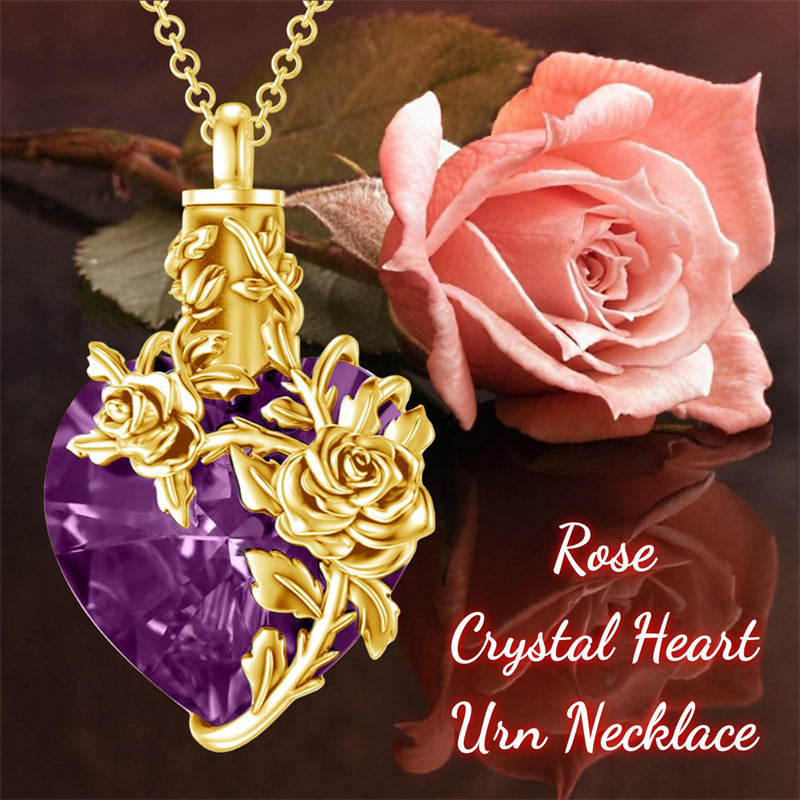 Sterling Silver Heart Crystal Rose Urn Necklaces for Ashes for Women