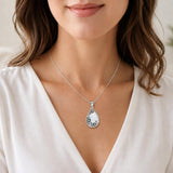14K  White Gold Plated White Opal Flower Pendant Necklace Birthday Anniversary Jewelry Gifts for Women
