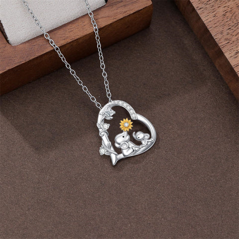 Sterling Silver Cubic Zircon Mother Daughter Mama Bear Giraffe Elephants Otters Penguins Heart Pendant Necklace