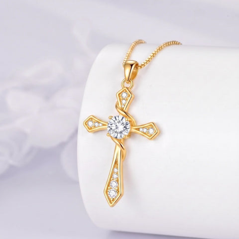 14K Gold Plated Birthstone Infinity  Cross Pendant NecklaceJewelry for Women