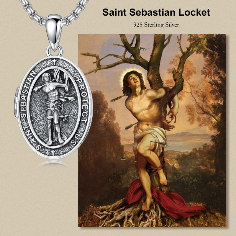 Sterling Silver Personalized Photo St. Anthony Francis Sebastian Medal Protection Necklace Catholic Christian Jewelry