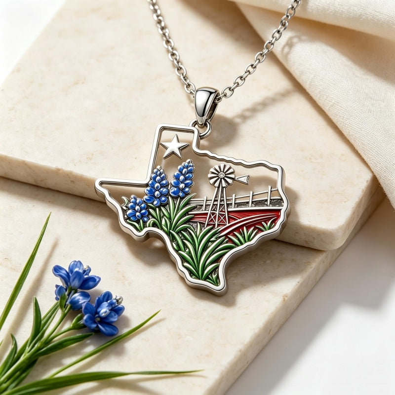 Sterling Silver  Bluebonnets Cow Skull Cowboy Hat Boot Cactus Cowgirl Texas Necklace Texas Necklace