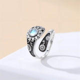 Sterling SilverJesus Cross Bee Cross  Dragonfly Cross Moonstone Sunflower Tree of Life Sunflower Adjustable Spoon Ring