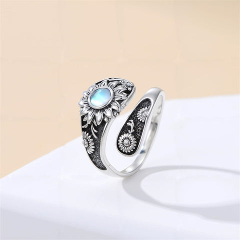 Sterling SilverJesus Cross Bee Cross  Dragonfly Cross Moonstone Sunflower Tree of Life Sunflower Adjustable Spoon Ring