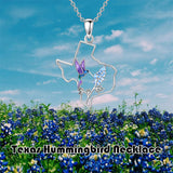 Sterling Silver Hummingbird Texas State Map Flag Pendant Necklace