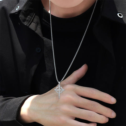 Sterling Silver Nail Cross Pendant Necklace for Men