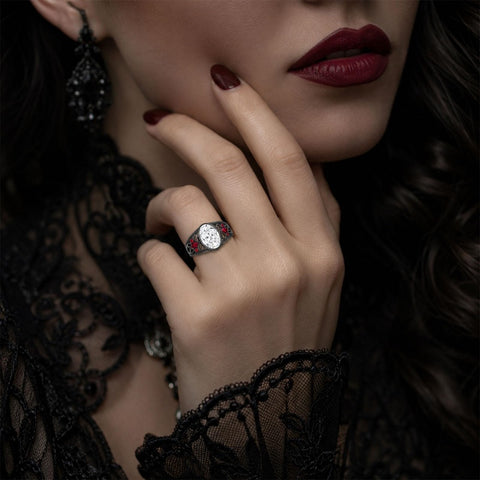 Sterling Silver 10K 14K 18K Gold Custom Engraved  Moissanite Gothic Ring for Women Halloween Gift