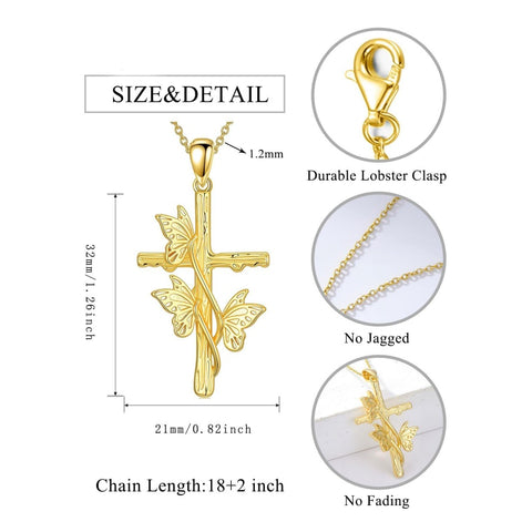 14K Gold Plated Cross Pendant Necklace for Women