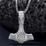 Sterling Silver Celtic Knot Wolf Thors Hammer Pendant Necklace for Men