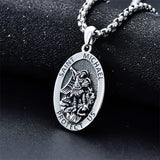 925 Sterling Silver St Michael Oval Round Medal Archangel Cross Necklace Christmas Gift for Men