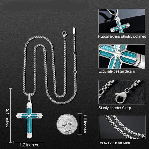 14K Gold Plated Turquoise Malachite Cross Necklace for Men Christianity Cross Jewelry