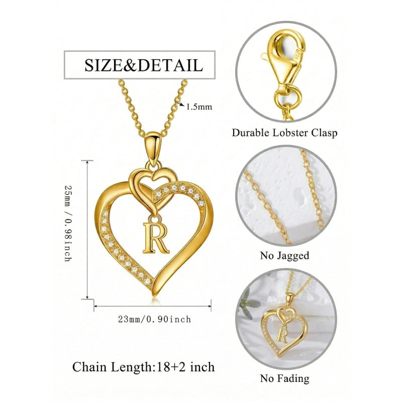 Heart Initial A-Z Pendant Necklace for 14K Gold Plated Women Initials Jewelry Gifts