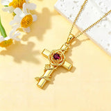 Birthstone Cross 14K Gold Plated Pendant Rose Cross Necklace for Women