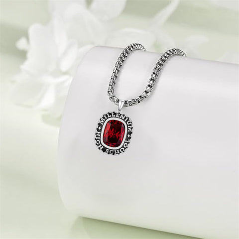 Sterling Silver Custom Birthstone Photo Engraved Class Necklace Graduation Gift