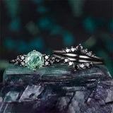 Sterling Silver 10K 14K 18K Gold 2CT Moss Agate Vine Leaf Women's Bridal Ring Sets for Wedding Engagement