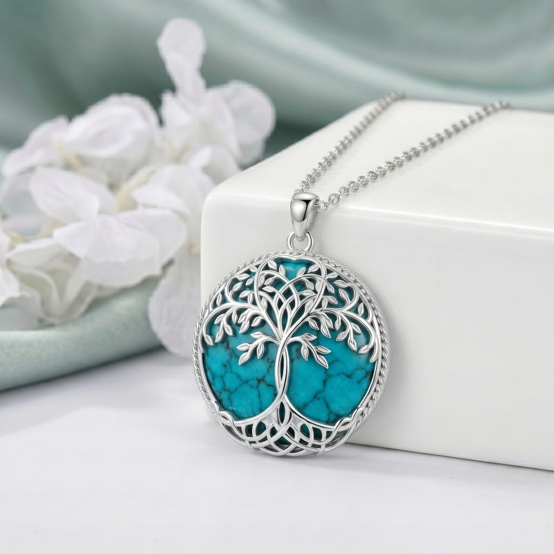 Sterling Silver Turquoise Sun and Moon AA Sobriety Celtic Knot Cross DNA Star of David Tree of Life Pendant Necklace