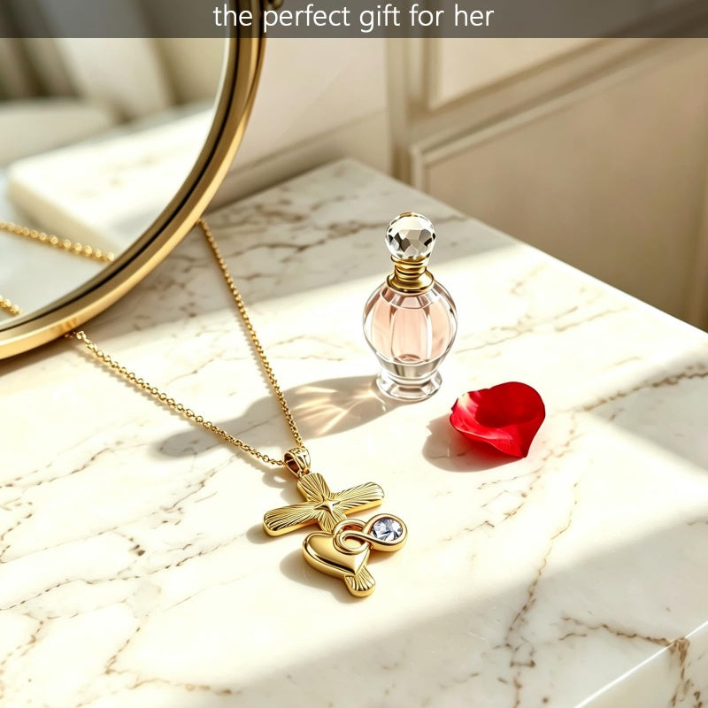 14K Gold Plated Cubic Zirconia Infinity Heart Pendant Necklace for Women