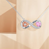 10K 14K 18K Gold Personalized Birthstone Engraved Infinity Rose Flower Pendant Necklace
