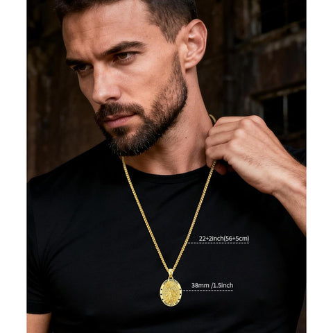 Patron Saint Medals Protection  14K Gold Plated Necklace for Men