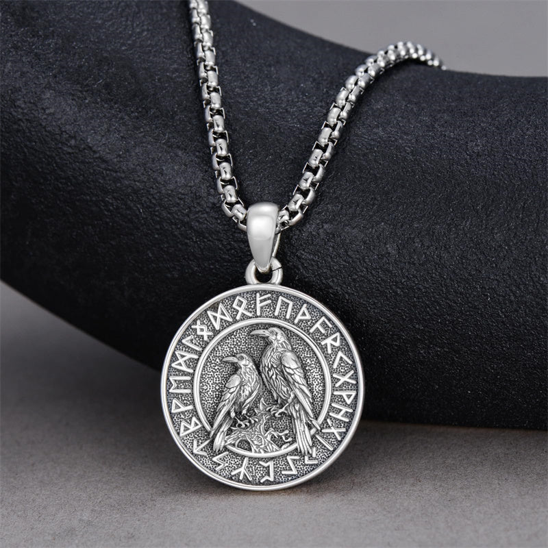 Sterling Silver Viking Raven Bear Odin Wolf Pendant Necklace for Men