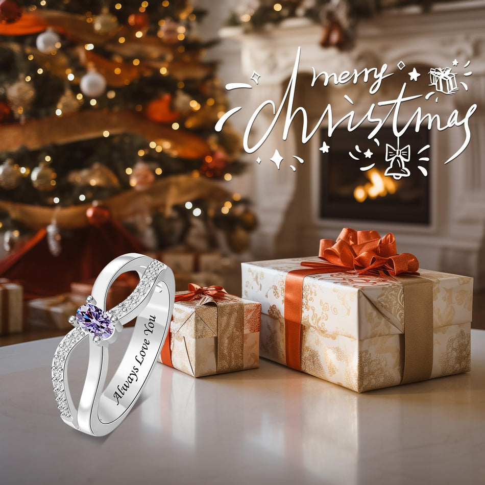 Copper Sterling Silver Personalized 1-6 Simulated Birthstones  Infinity Family Ring for Women