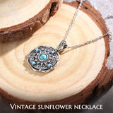 Sterling Silver Turquoise Cone Sunflower Tree of Life Pendant Necklace