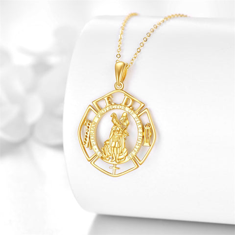 14K Real Gold Patron Saint Necklace Religious Protection Pendant 14K Solid Gold Jewelry Gifts for Men Women