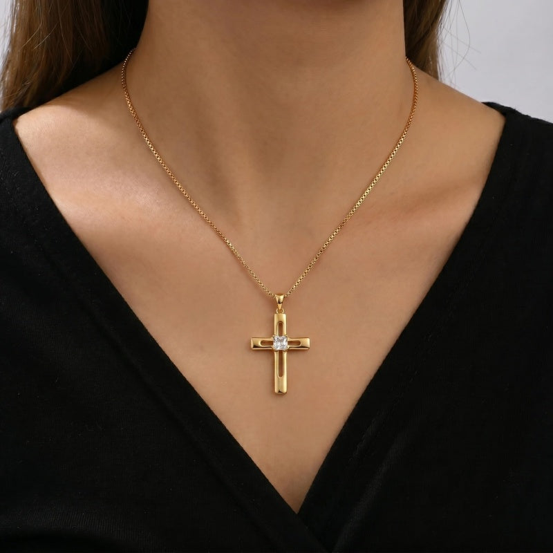 14K Gold Plated Birthstone Cross Pendant Necklace for Women  Anniversary Christmas Birthday Gift