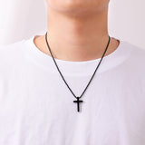 Sterling Silver Cross Pendant Necklace with Stainless Steel 2.5mm Rope Chain