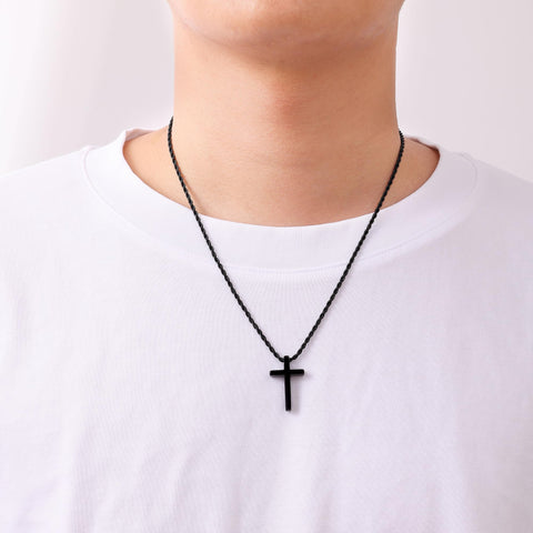 Sterling Silver Cross Pendant Necklace with Stainless Steel 2.5mm Rope Chain