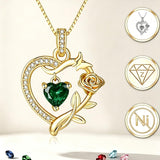 14K  Gold Plated Birthstone Rose Butterfly Pendant Necklace Everyday Jewelry Birthday Christmas Gift