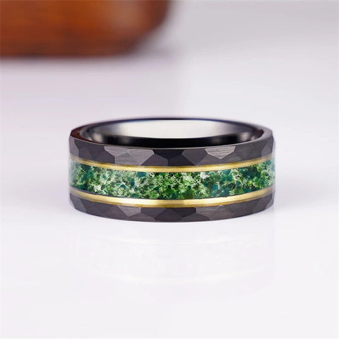 925 Sterling Silver Moss Agate Ring for Men Custom Engraving Text Men's Wedding Rings Promise Ring Gift for Him