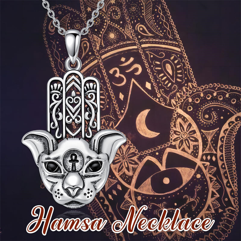 Sterling Silver Hamsa Hand Owl Egyptian Cat Lion Pendant Necklace