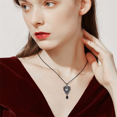 Sterling Silver Gothic Witches Heart Pendant Necklace
