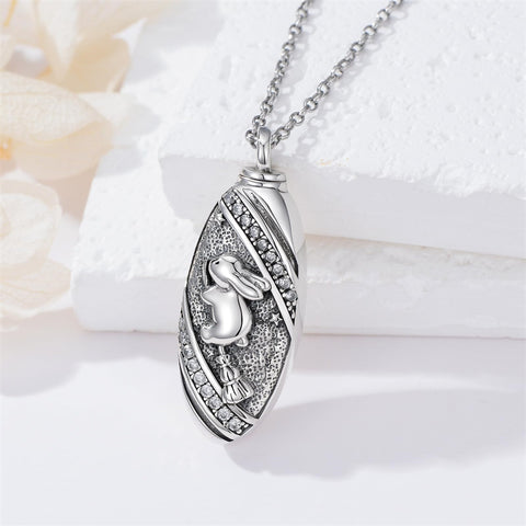 Sterling Silver Oval Paw Prints Dog FootPrints  Heart Rabbit Urn Necklace for Ashes Keepsake Jewelry for Women